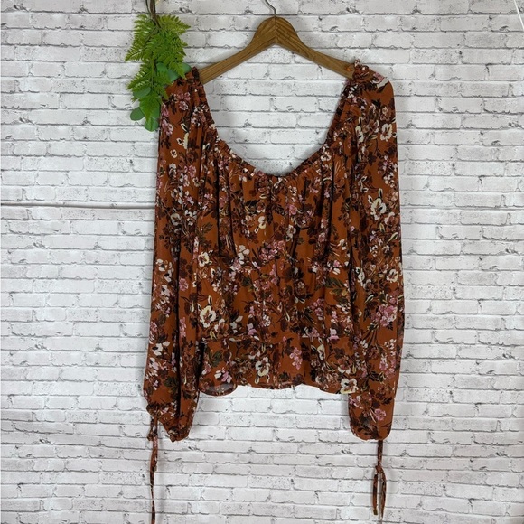 Lost and Wander Burnt Orange Terracotta Floral Peasant Blouse - Picture 1 of 4